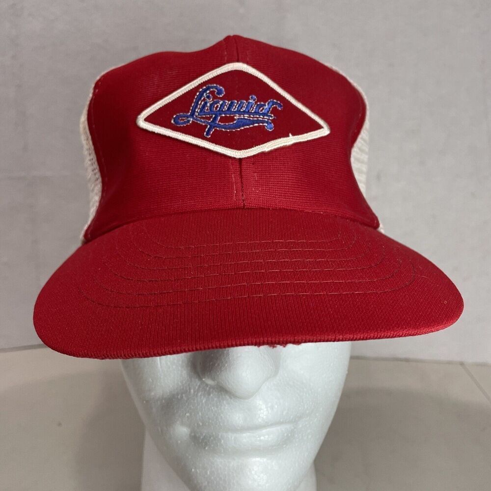 Vintage Liquid Hat SnapBack Adjustable Cap Trucker Style Red White‎ Mesh